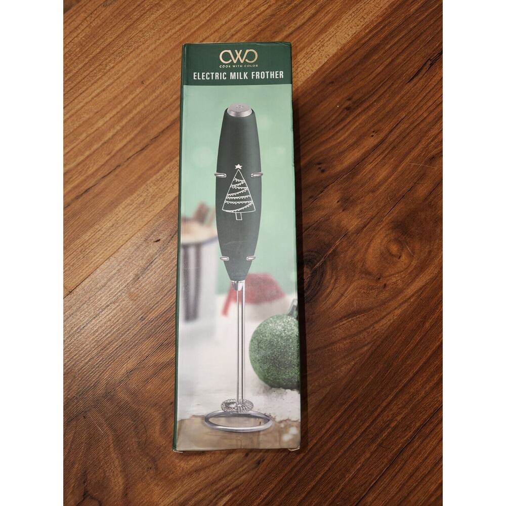 Cook with Color Milk Frother Handheld HLMF01MY with Bracket Rack Christmas Tree